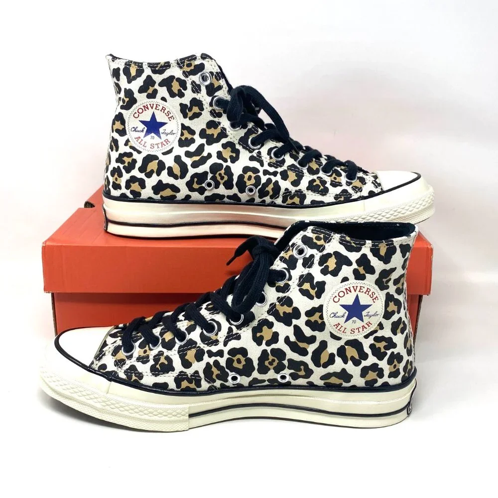 Converse Chuck 70 Hi Leopard Print Black Canvas Black Men's Size Sneaker 163406C - Picture 2 of 7